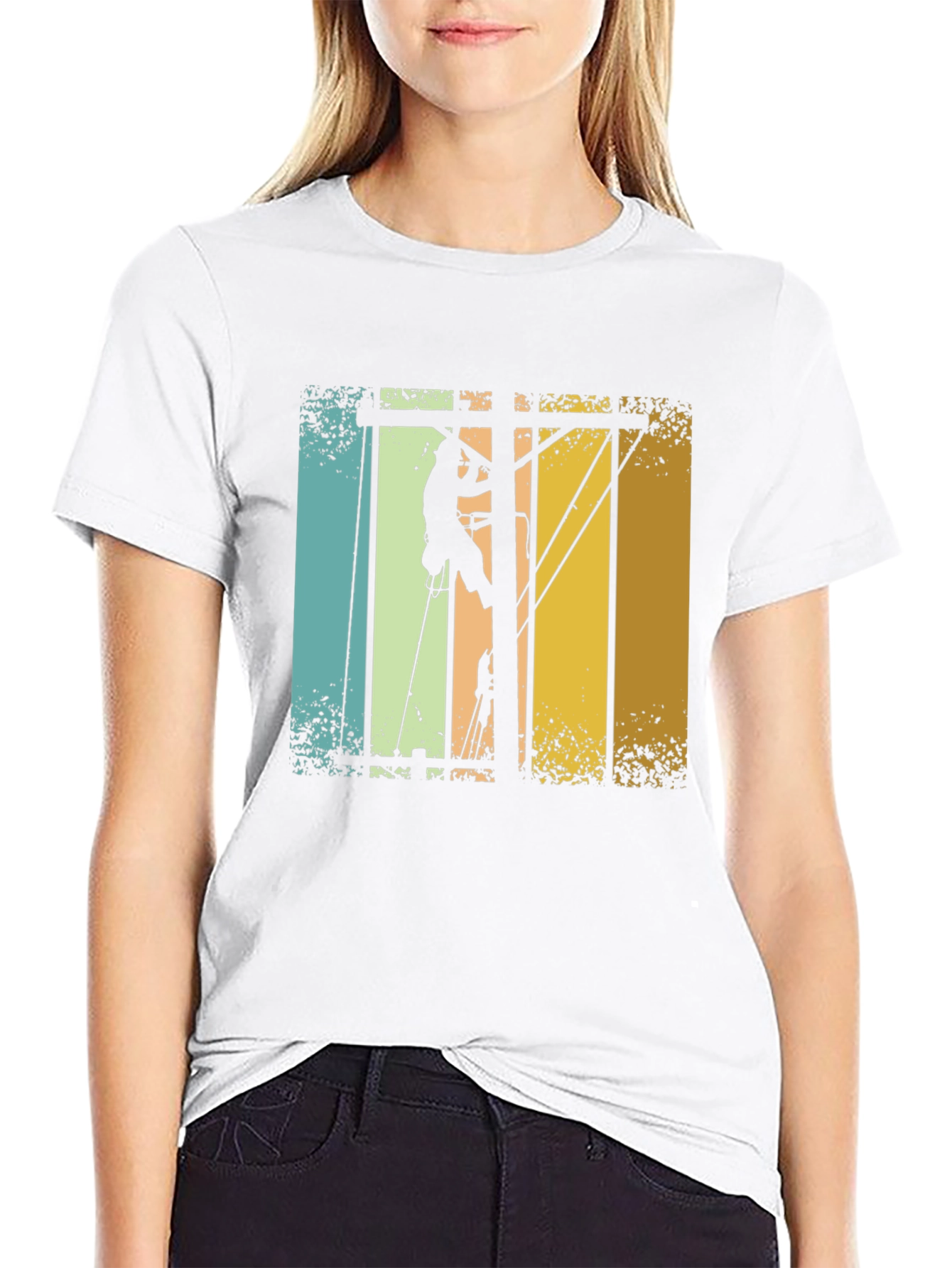 Lineman Retro T-Shirt - Electrician Climbing Pole Tee