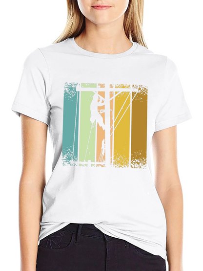 Lineman Retro T-Shirt - Electrician Climbing Pole Tee