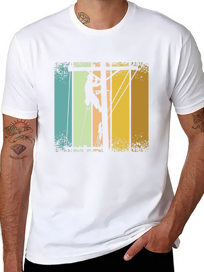 Lineman Retro T-Shirt - Electrician Climbing Pole Tee
