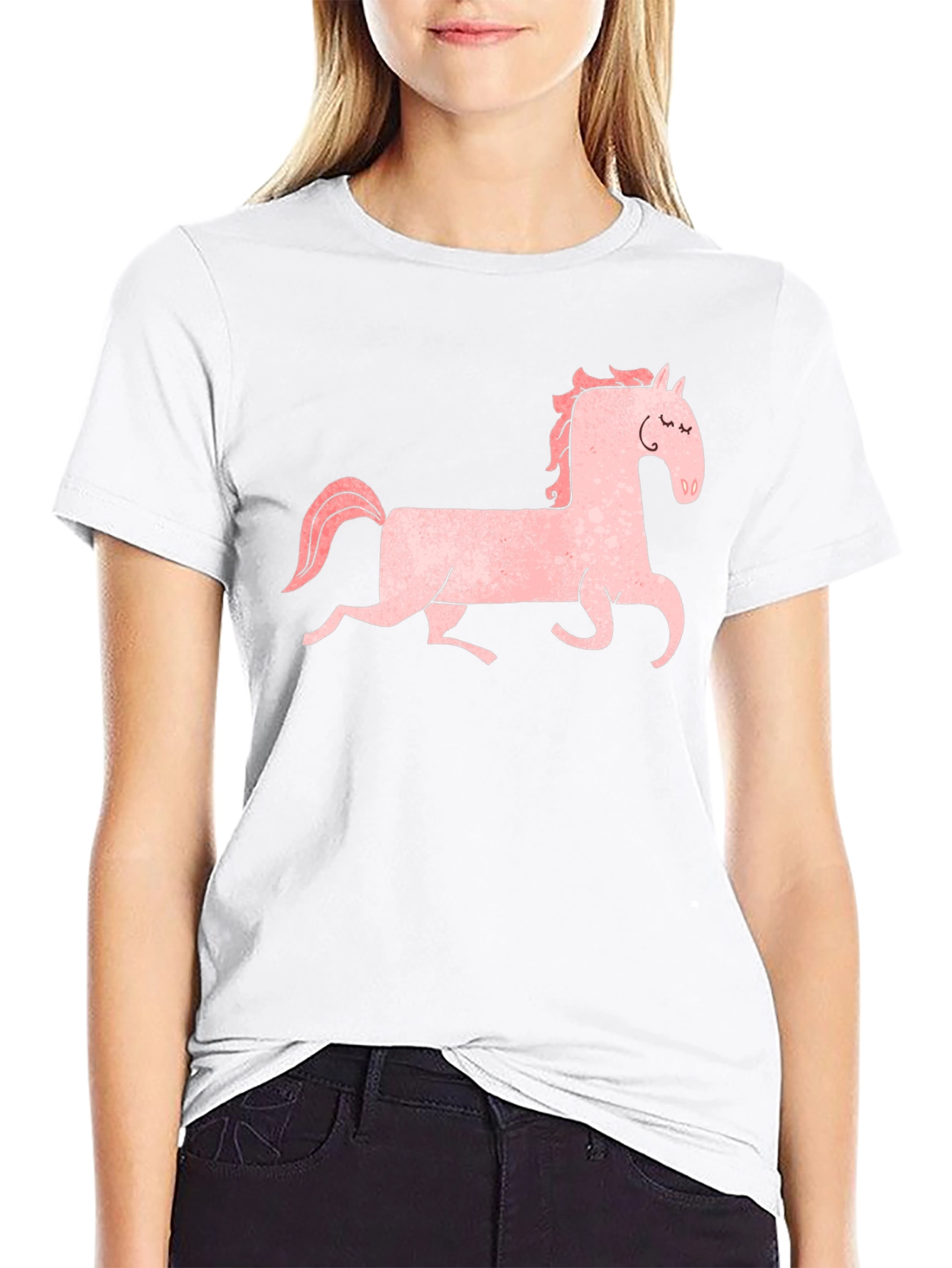 Pink Horse Graphic Tee - Black Cotton Shirt