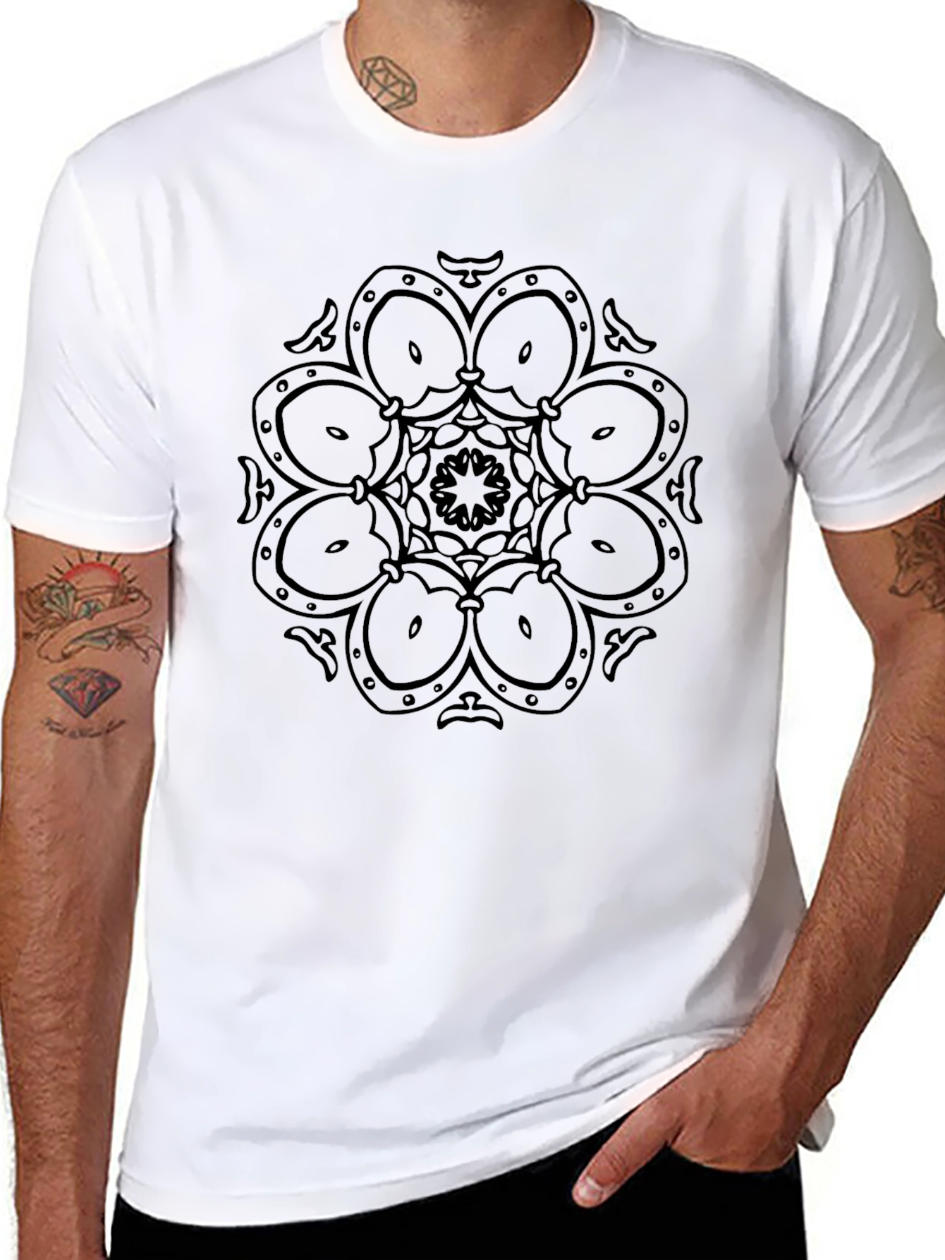 Geometric Mandala Design Black T-Shirt