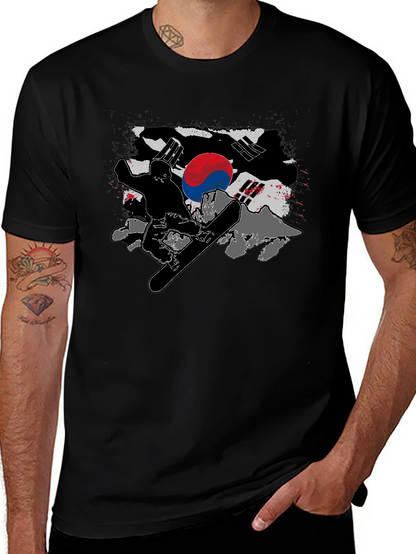 South Korea Flag Snowboarder Black T-Shirt