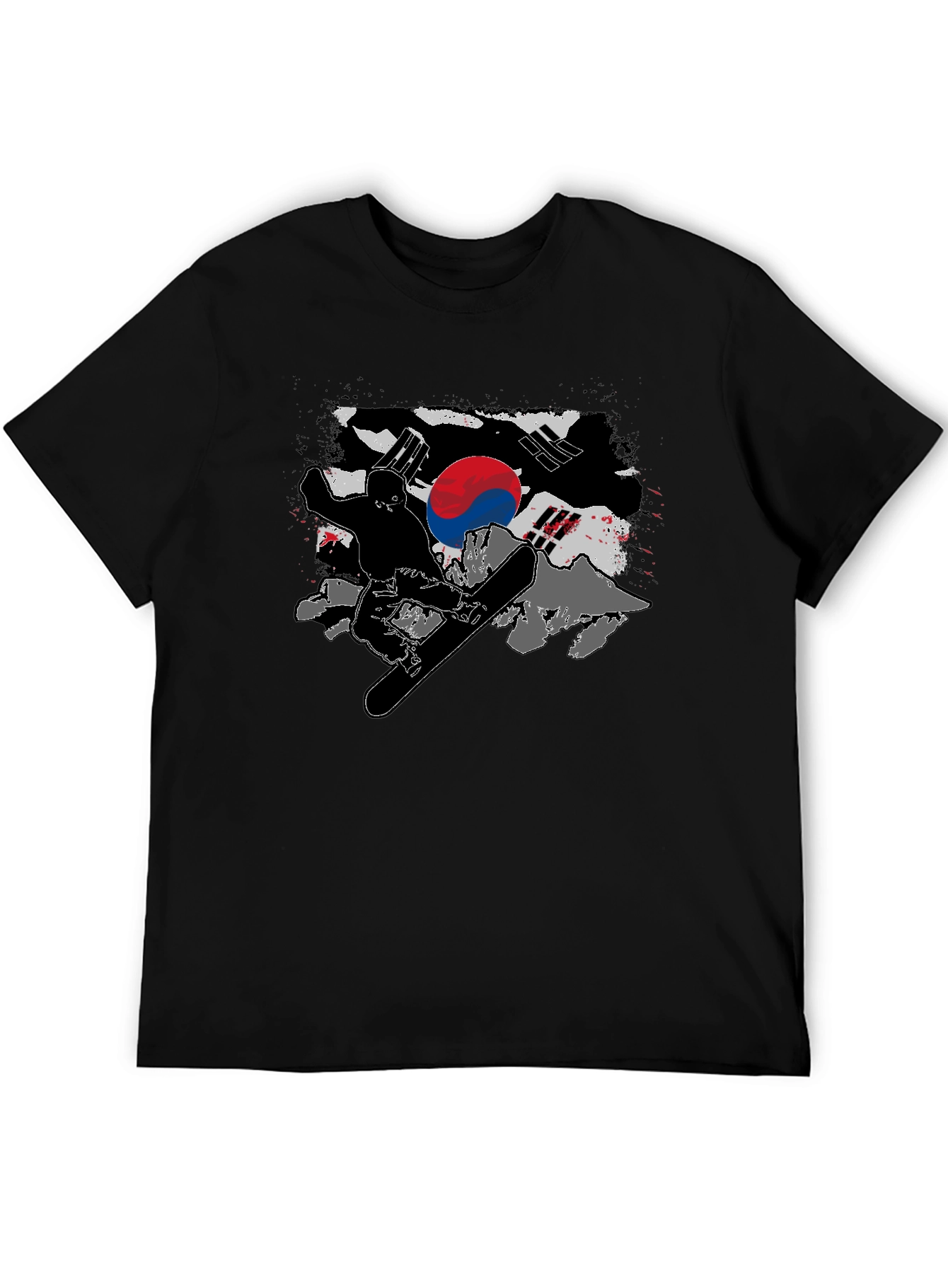South Korea Flag Snowboarder Black T-Shirt
