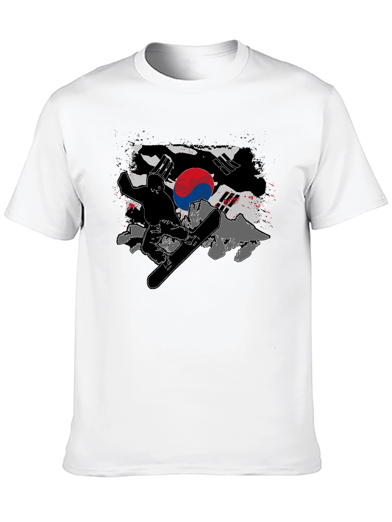 South Korea Flag Snowboarder Black T-Shirt