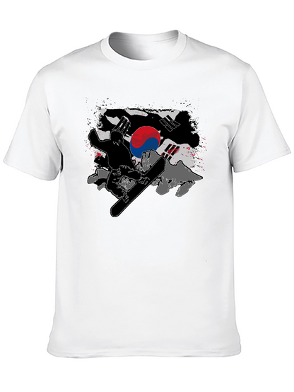South Korea Flag Snowboarder Black T-Shirt