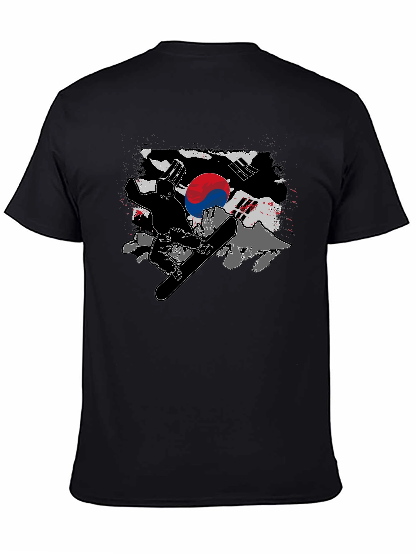 South Korea Flag Snowboarder Black T-Shirt