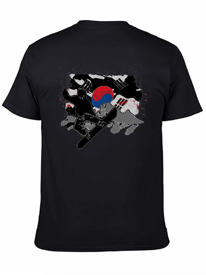 South Korea Flag Snowboarder Black T-Shirt