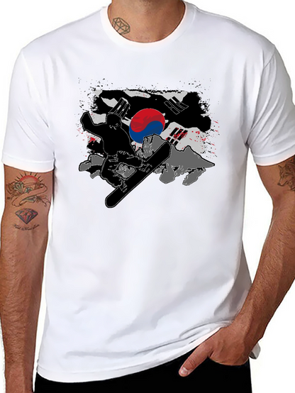 South Korea Flag Snowboarder Black T-Shirt