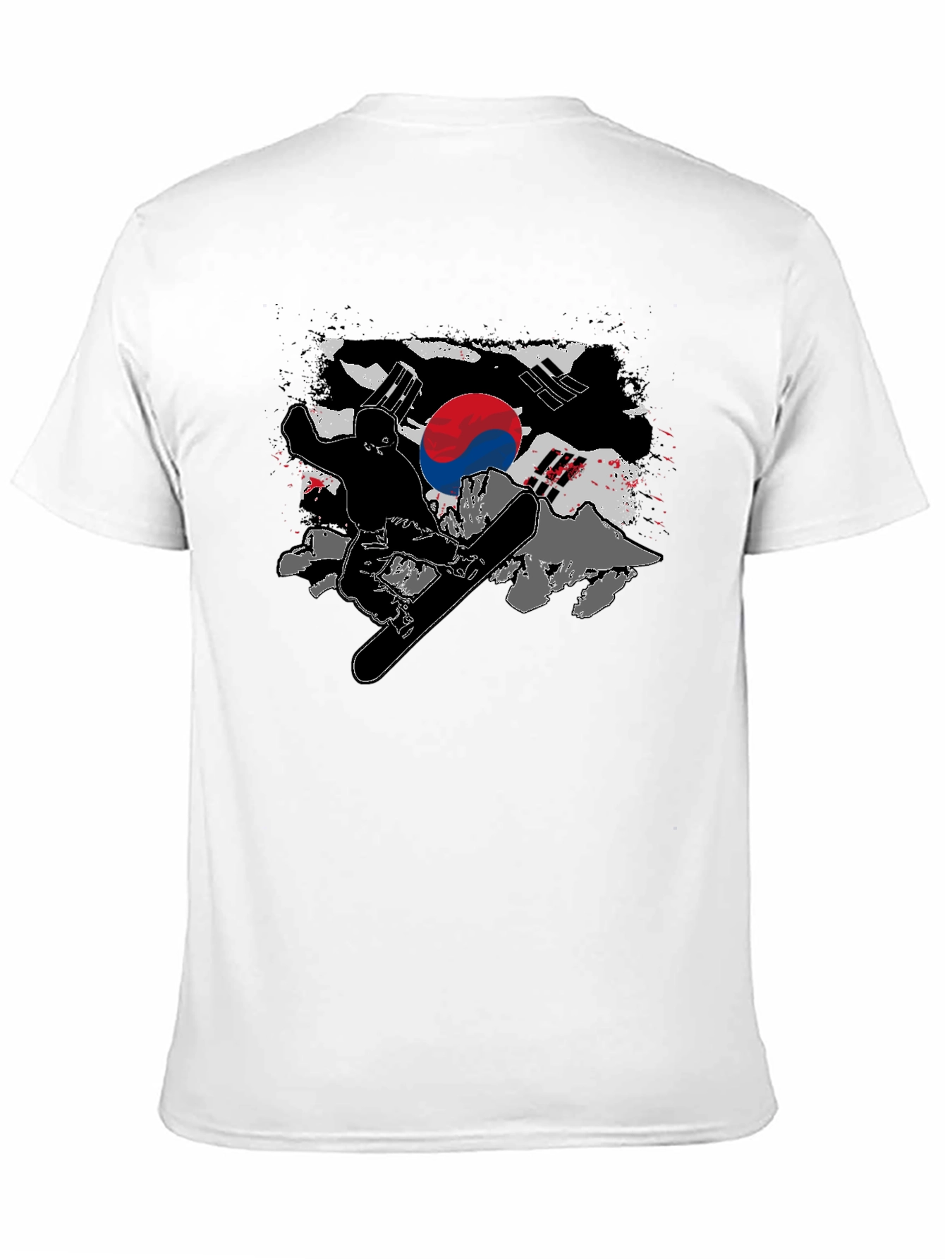South Korea Flag Snowboarder Black T-Shirt