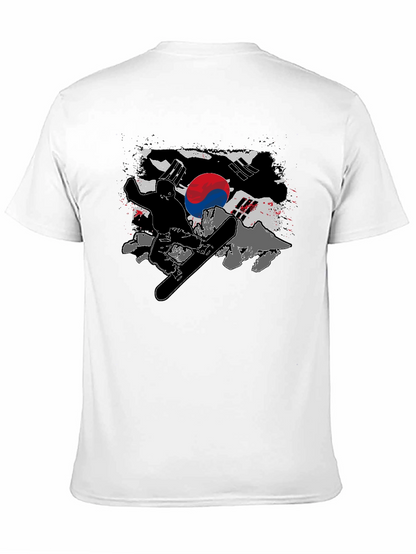 South Korea Flag Snowboarder Black T-Shirt