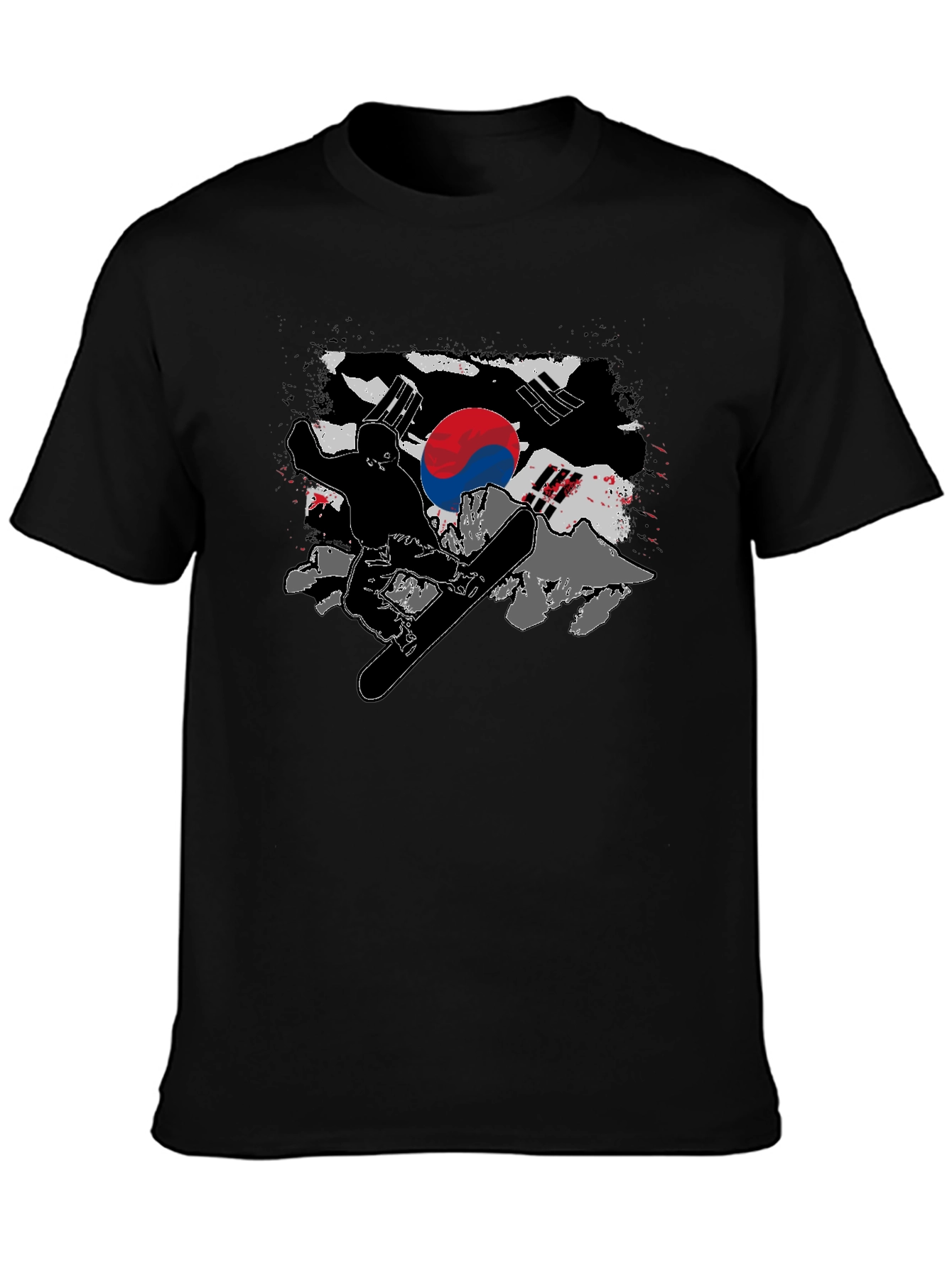 South Korea Flag Snowboarder Black T-Shirt