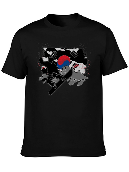 South Korea Flag Snowboarder Black T-Shirt