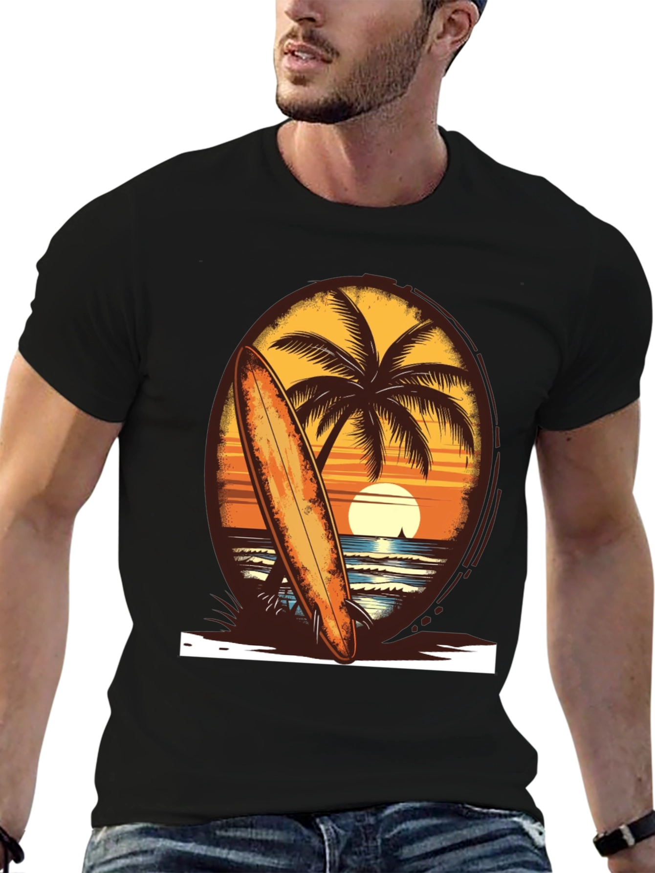 Sunset Surfboard Tee - Beach Vibes