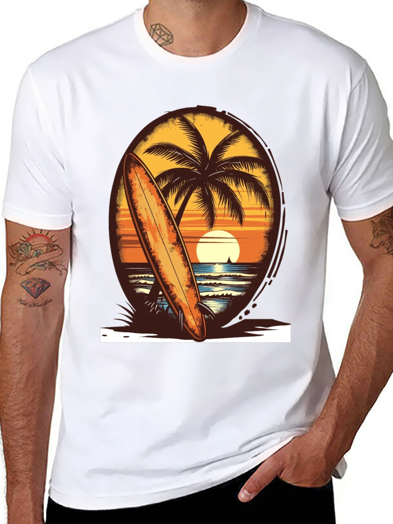 Sunset Surfboard Tee - Beach Vibes
