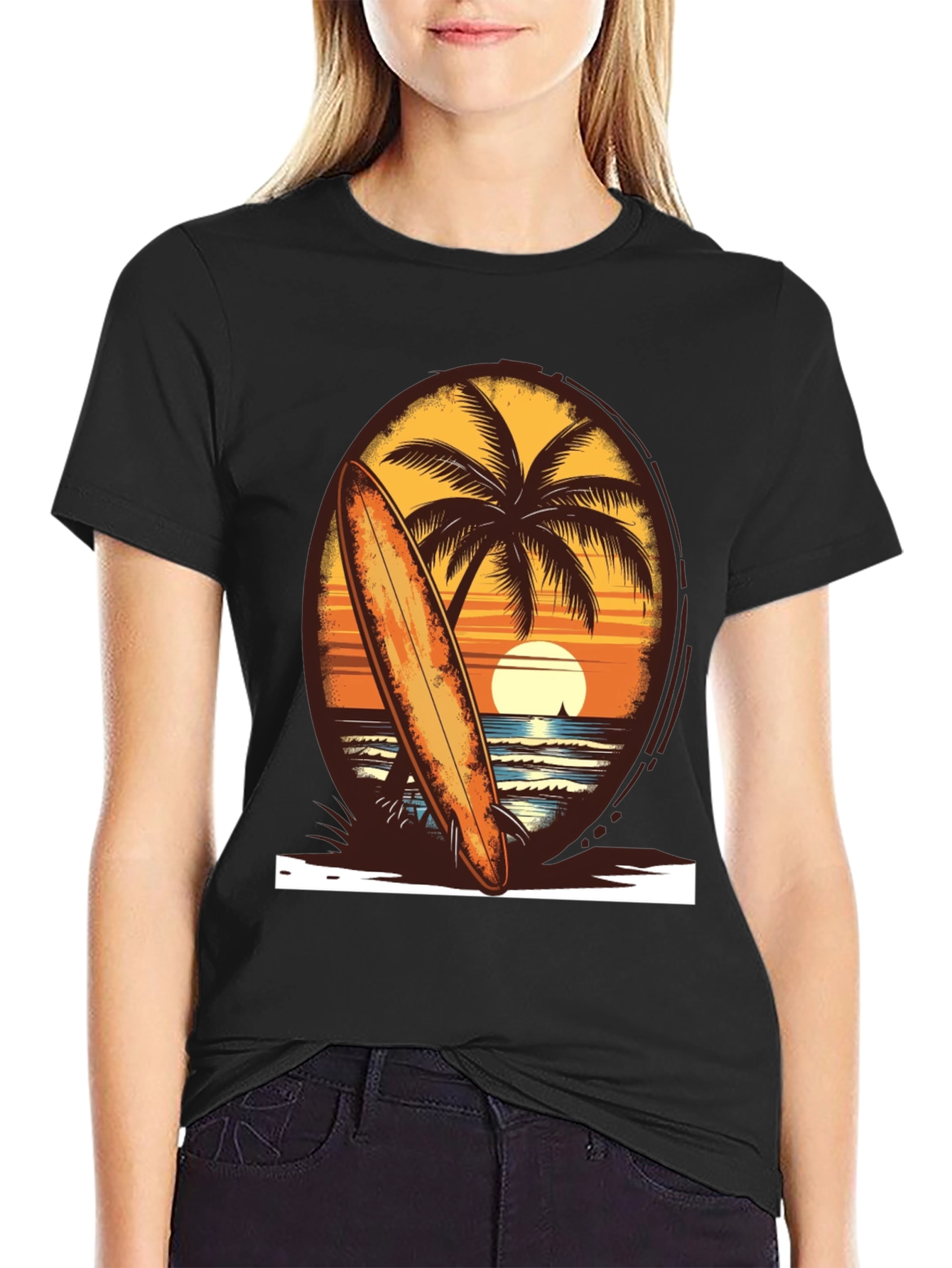 Sunset Surfboard Tee - Beach Vibes