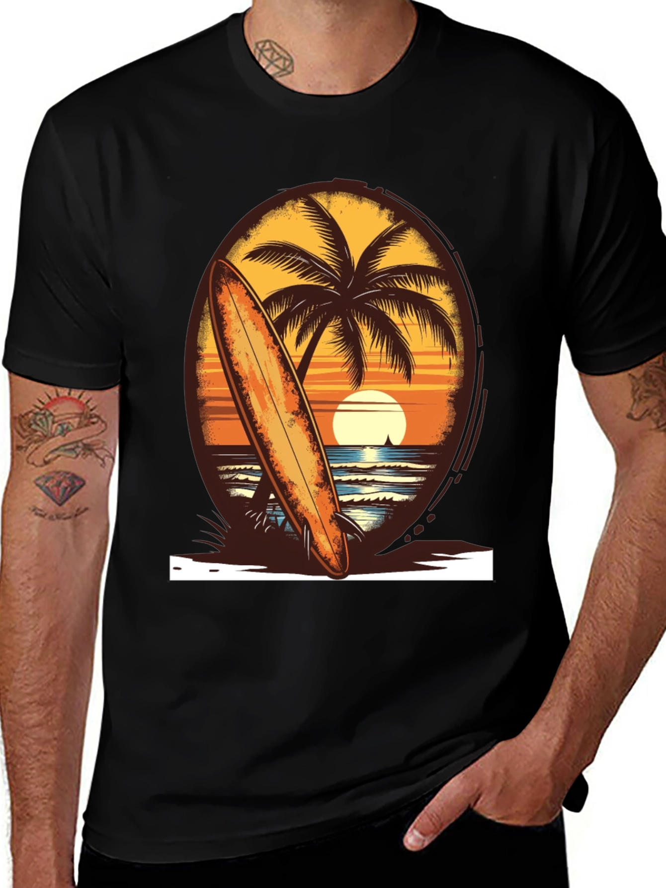 Sunset Surfboard Tee - Beach Vibes