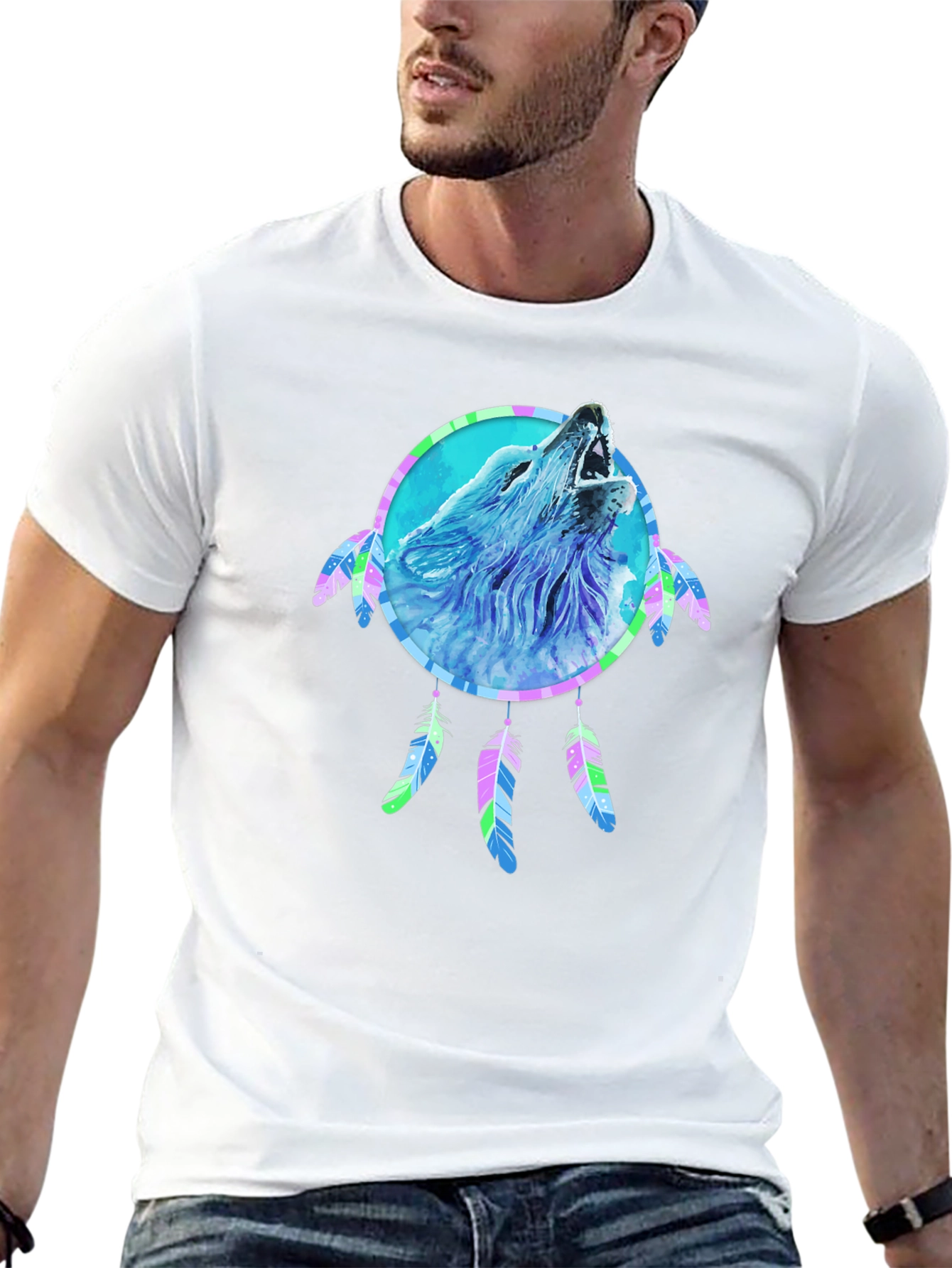 Wolf Dreamcatcher Graphic Tee - Mens Black T-Shirt