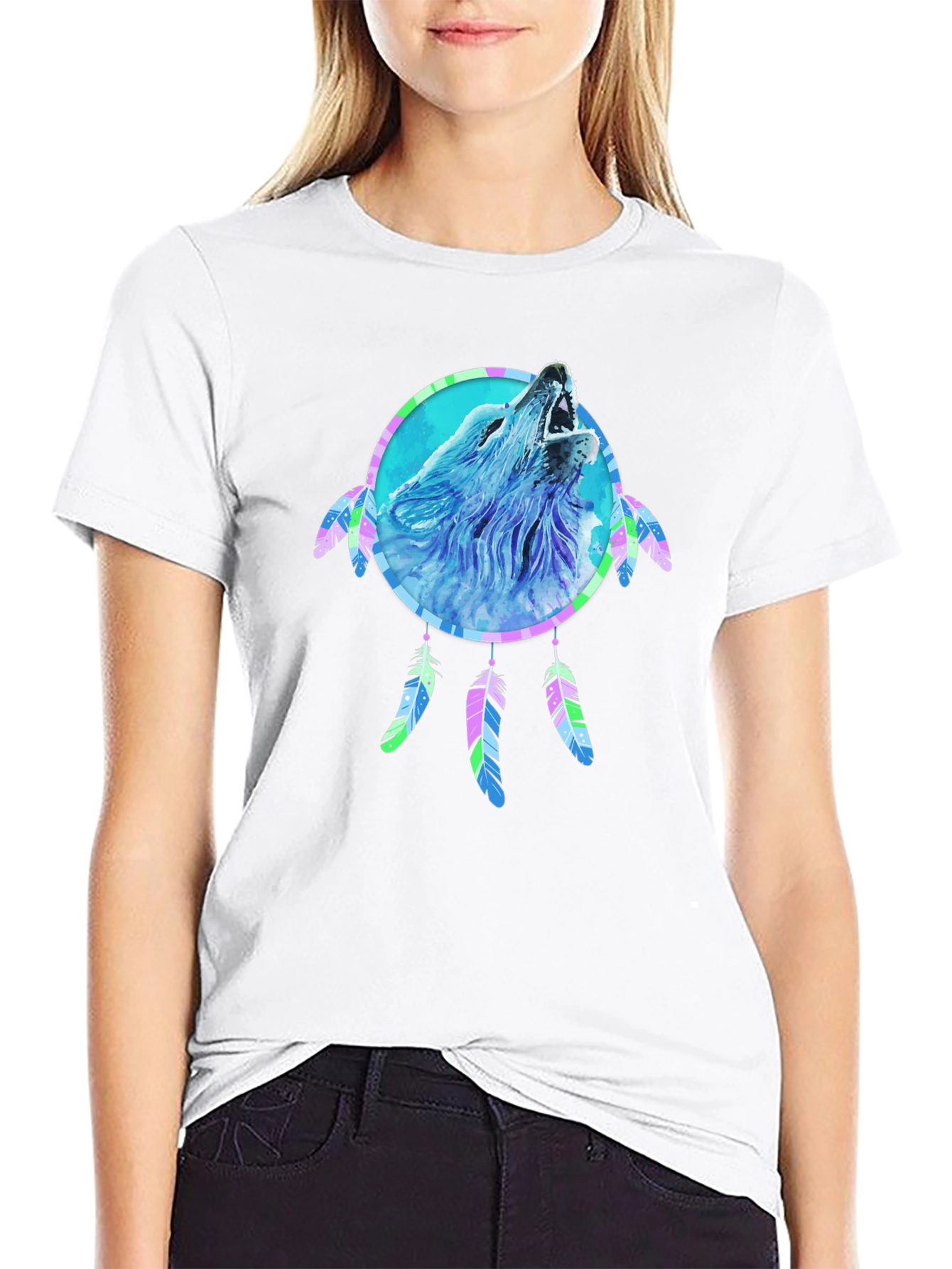 Wolf Dreamcatcher Graphic Tee - Mens Black T-Shirt
