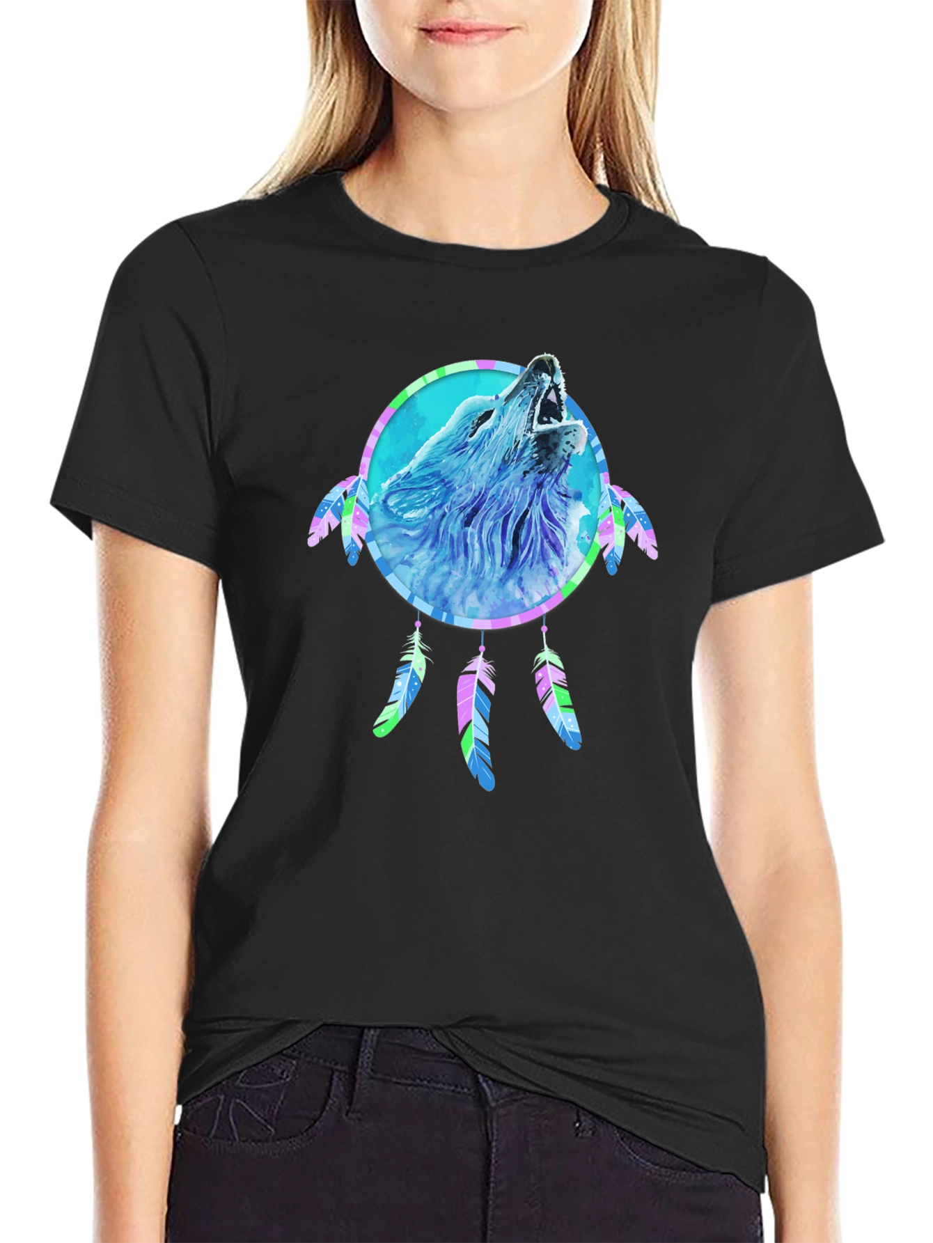 Wolf Dreamcatcher Graphic Tee - Mens Black T-Shirt