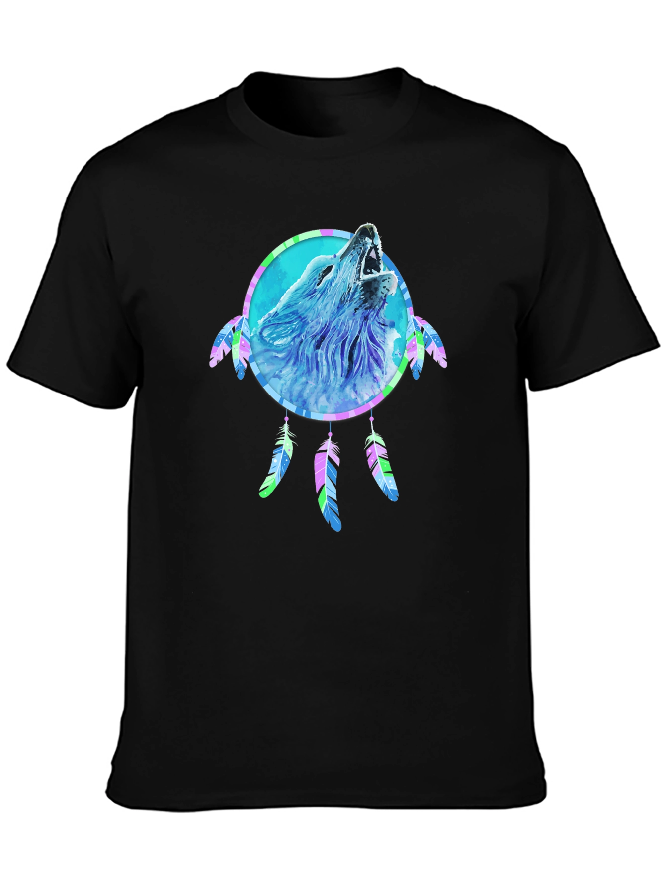 Wolf Dreamcatcher Graphic Tee - Mens Black T-Shirt