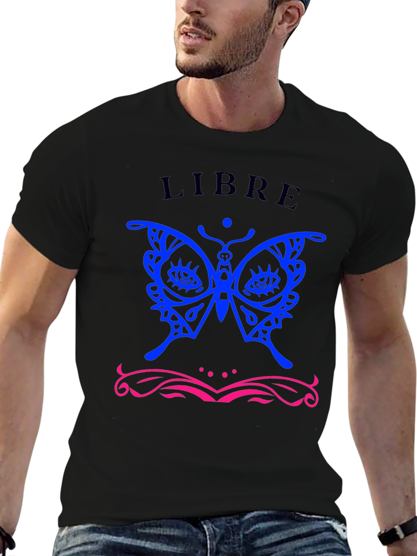 Libre Butterfly Graphic T-Shirt - Stylish Black Tee
