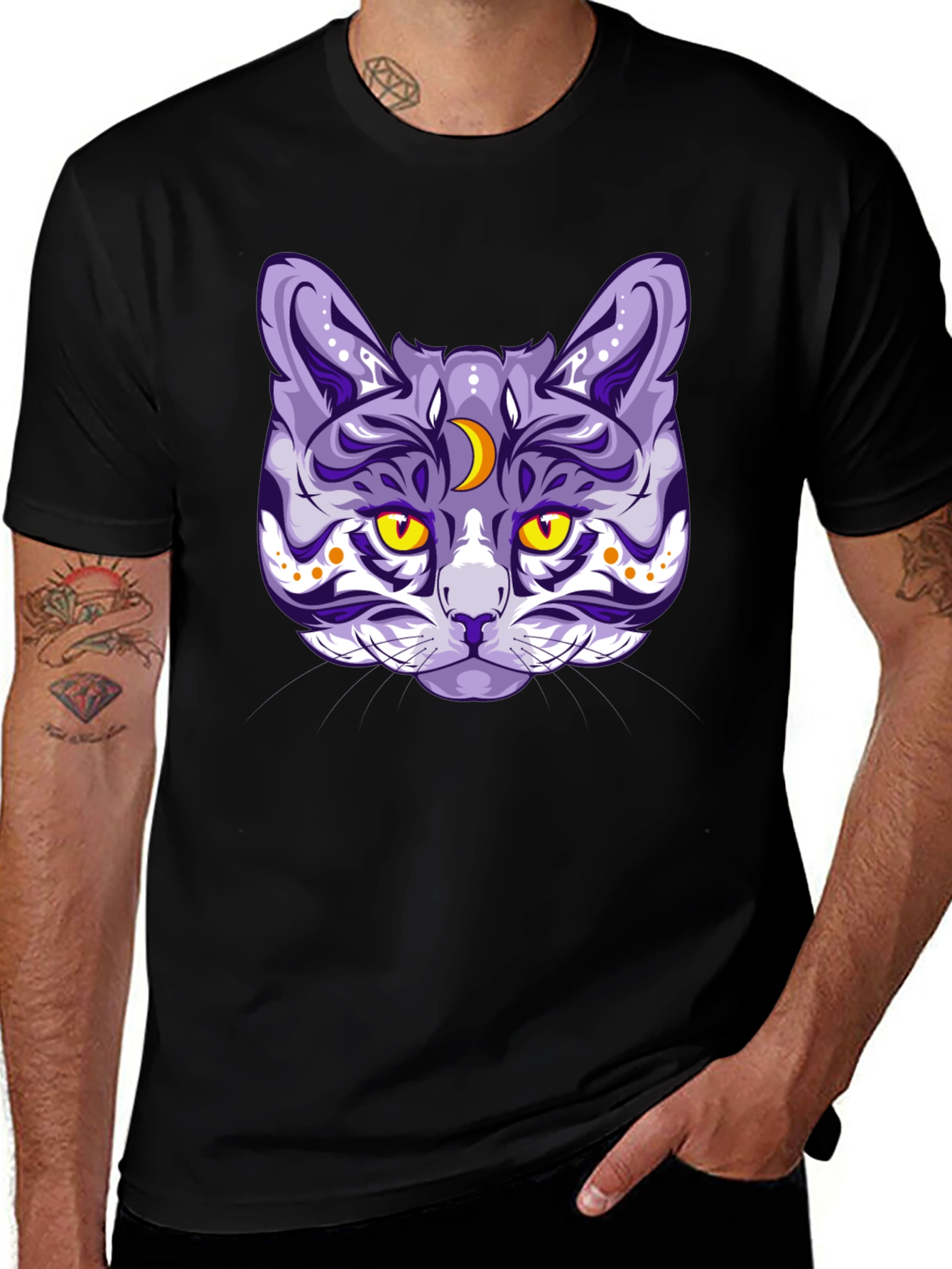 Mystic Cat Graphic Tee - Black Cotton Blend