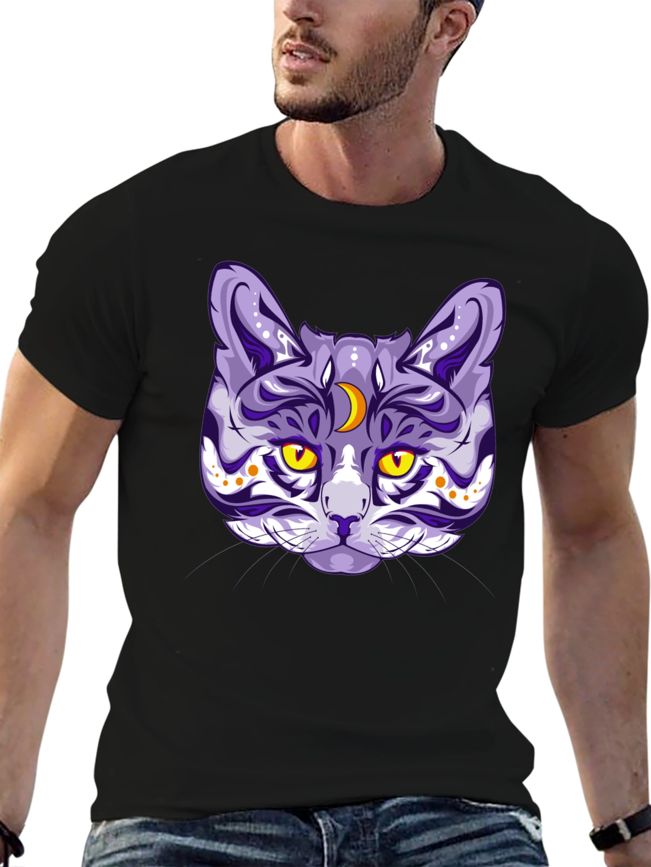 Mystic Cat Graphic Tee - Black Cotton Blend