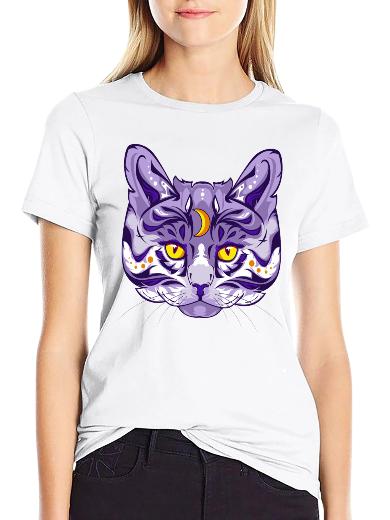Mystic Cat Graphic Tee - Black Cotton Blend