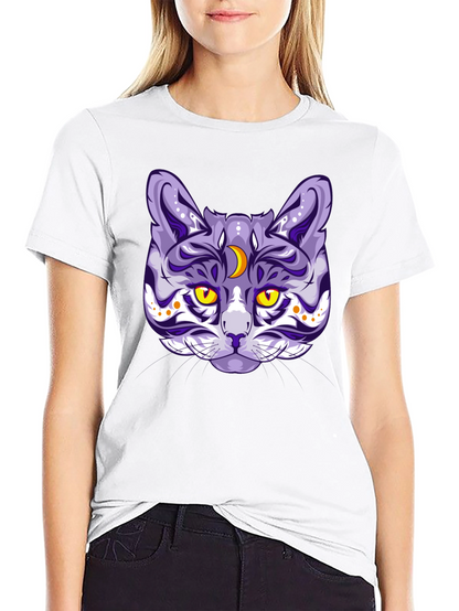 Mystic Cat Graphic Tee - Black Cotton Blend
