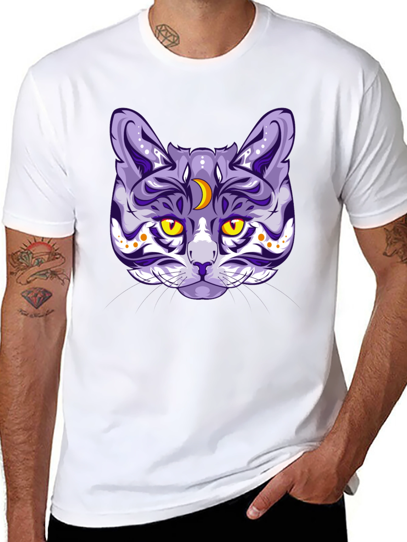 Mystic Cat Graphic Tee - Black Cotton Blend
