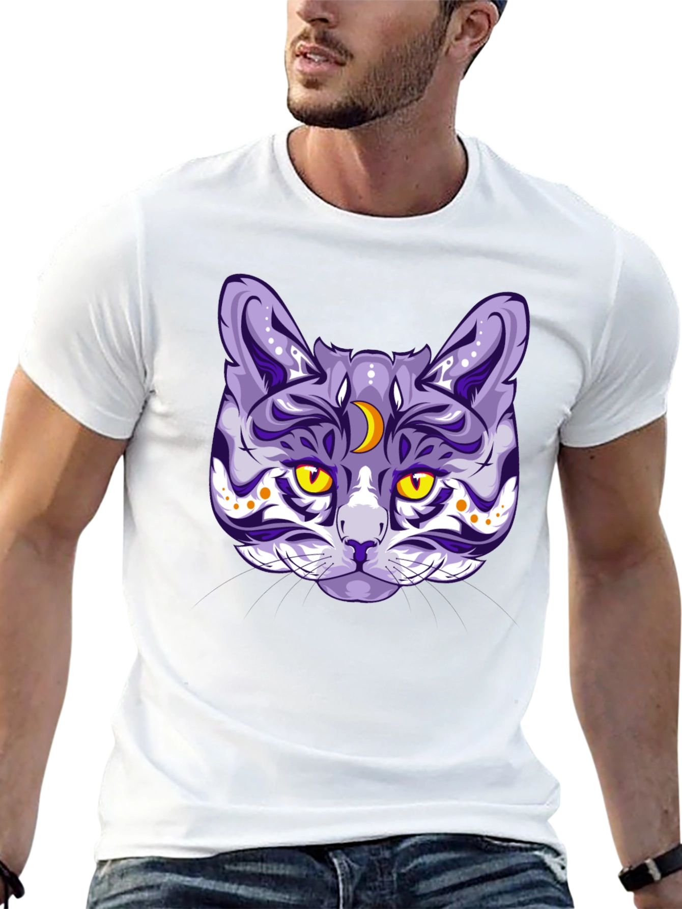 Mystic Cat Graphic Tee - Black Cotton Blend