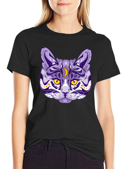 Mystic Cat Graphic Tee - Black Cotton Blend