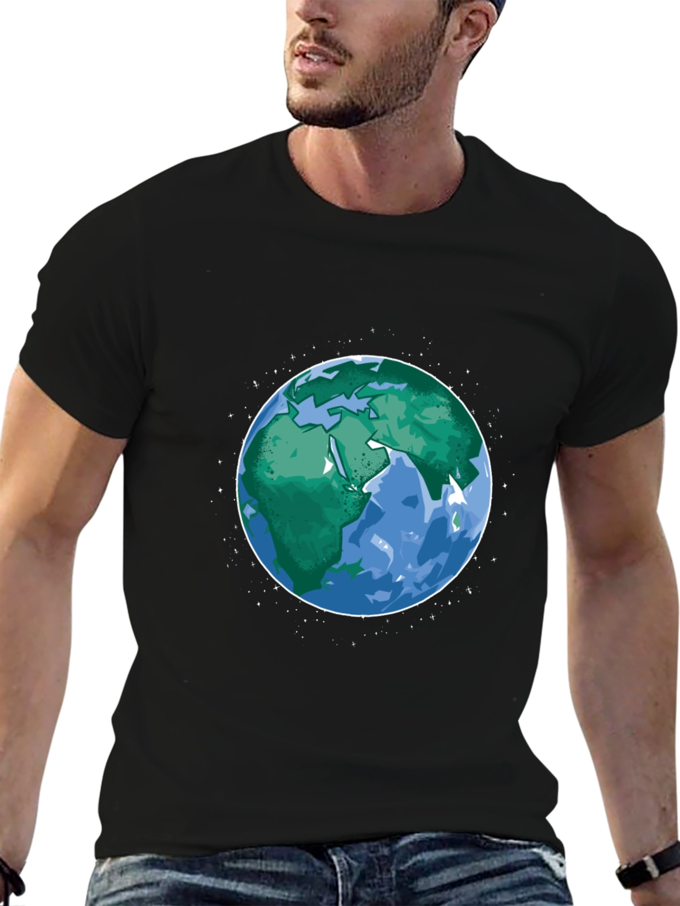 Earth Graphic Print Mens Black T-Shirt