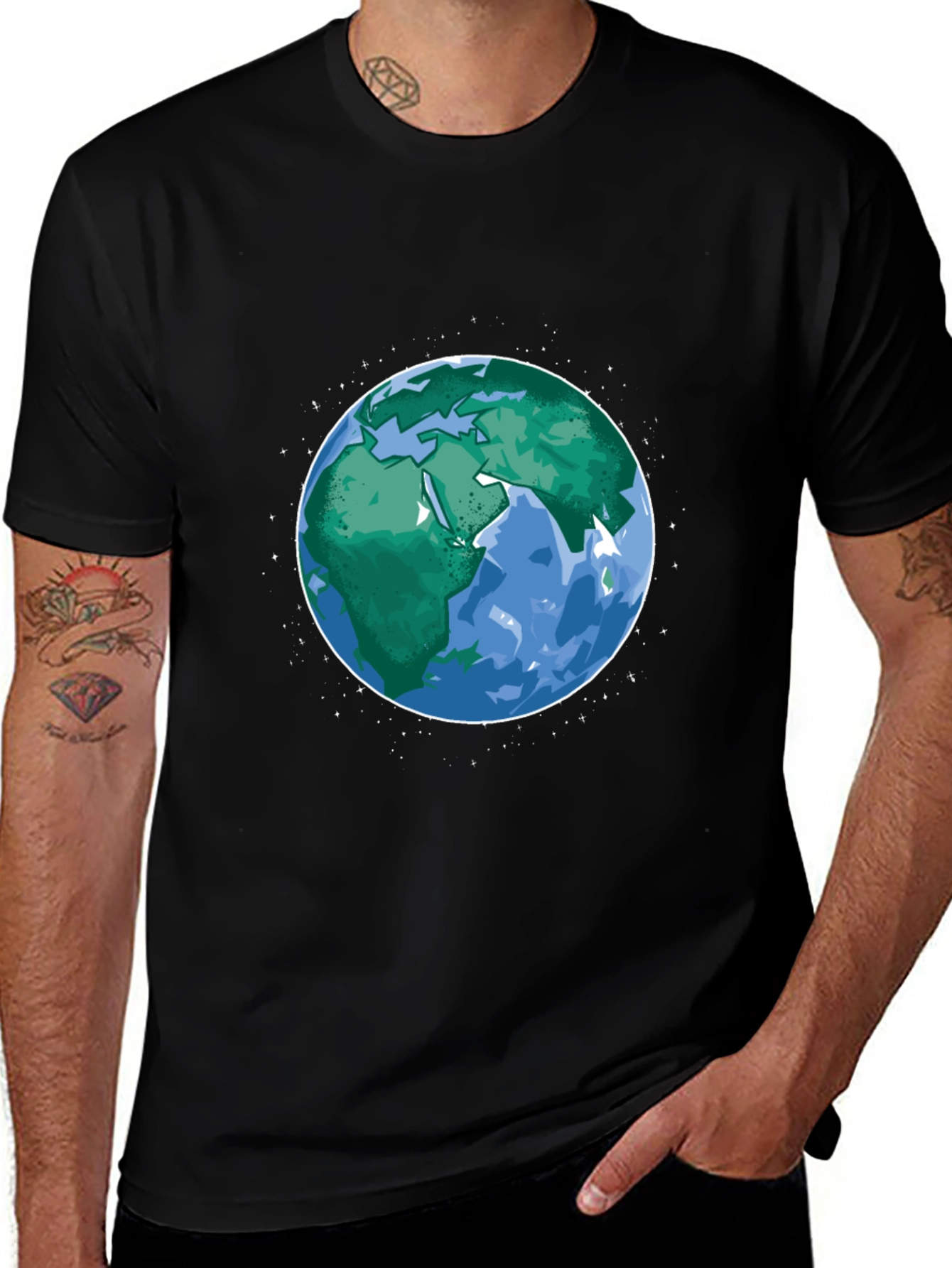 Earth Graphic Print Mens Black T-Shirt