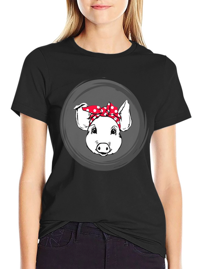 Pig with Bandana Graphic Tee - Black