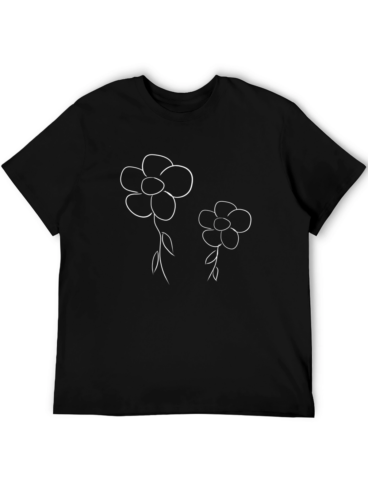 Black Graphic Tee with Flower Outline Design