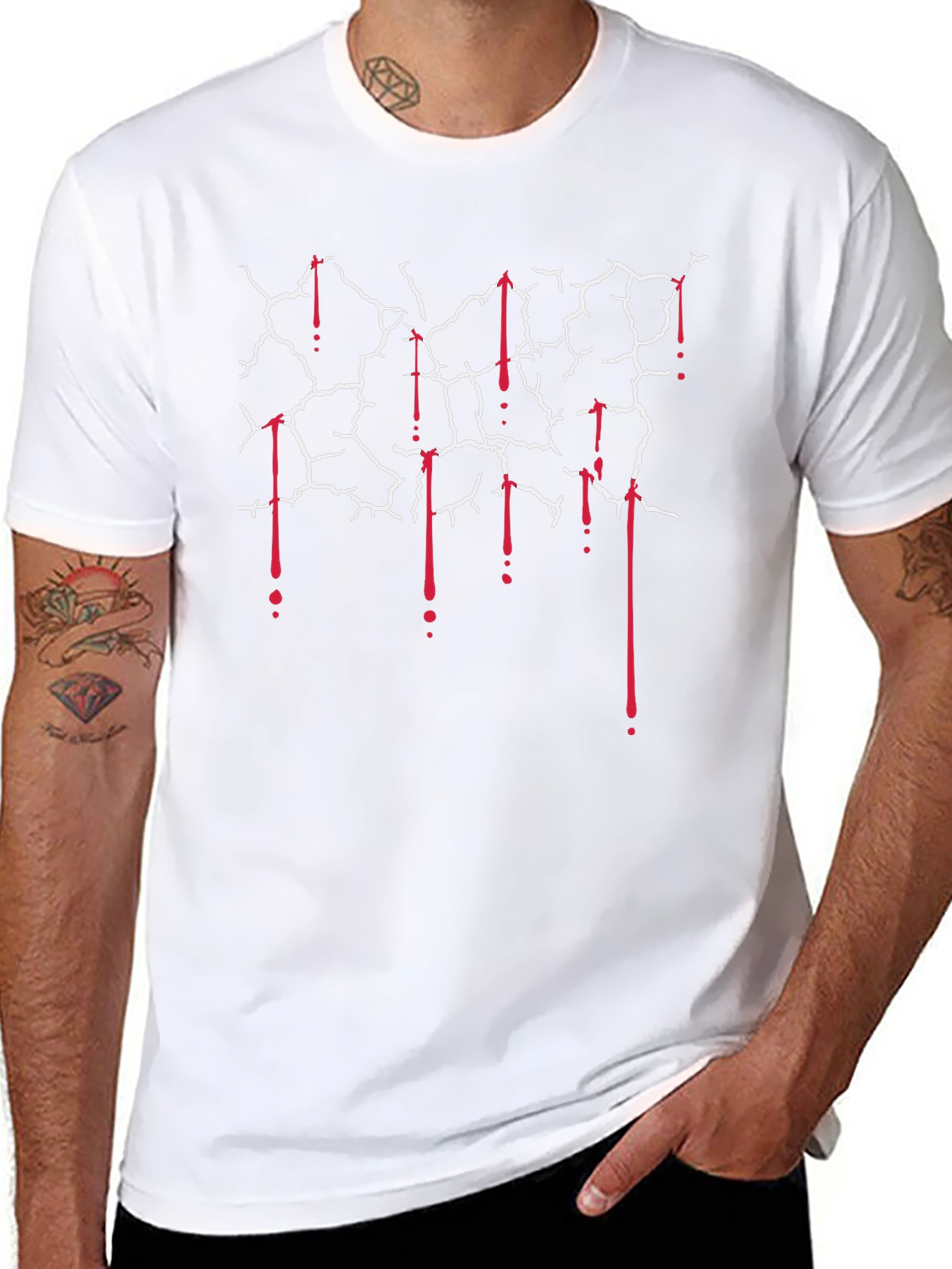 Cracked Wall with Blood Drips Graphic Tee