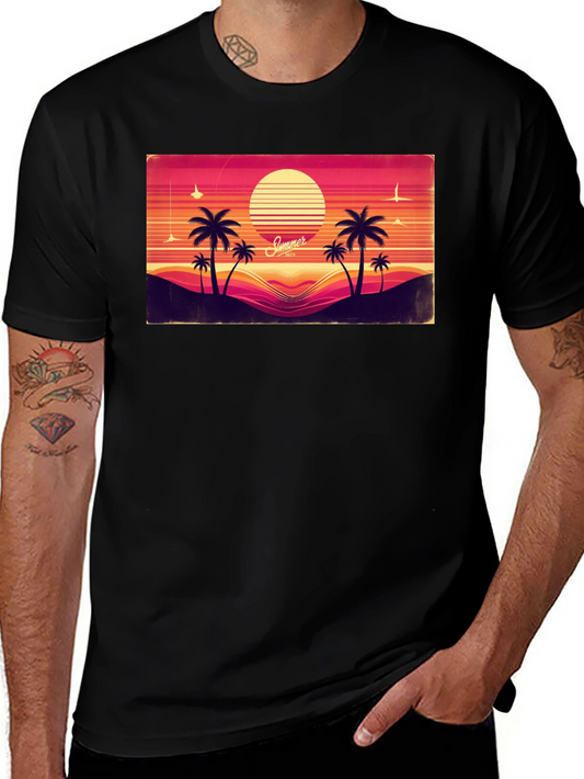 Retro Summer T-Shirt - Vintage Sunset Palm Tee