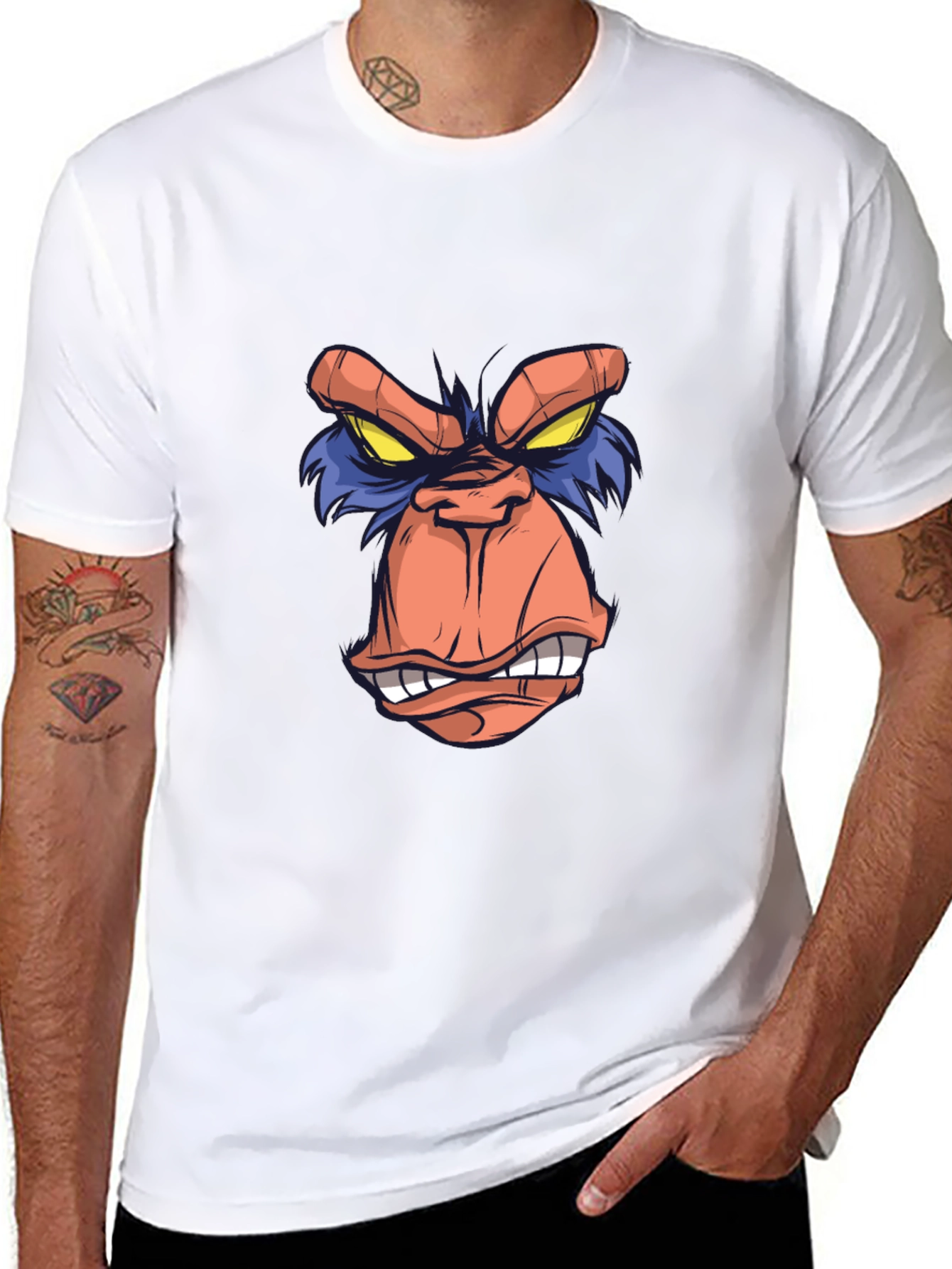 Cartoon Ape Face Graphic Tee - Black