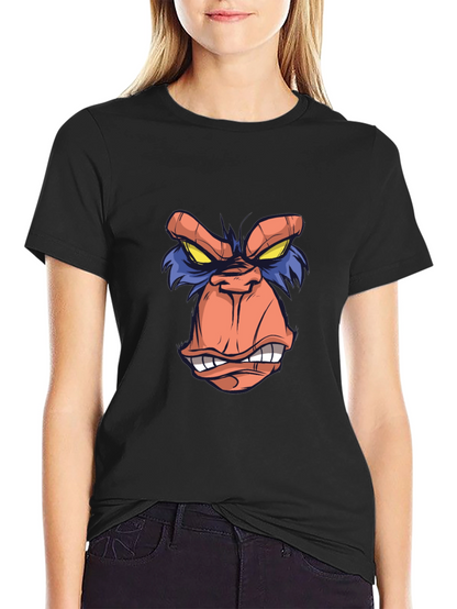 Cartoon Ape Face Graphic Tee - Black