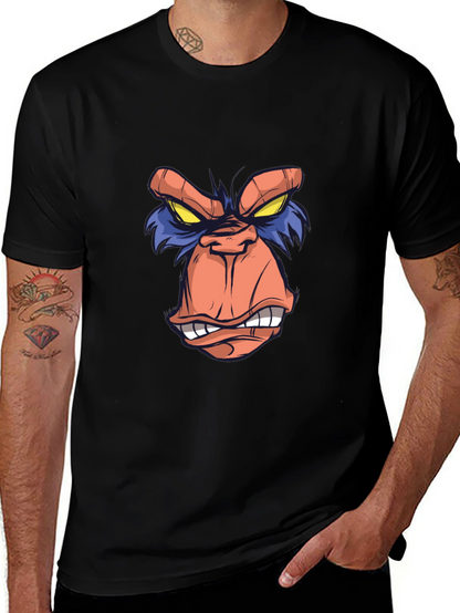 Cartoon Ape Face Graphic Tee - Black