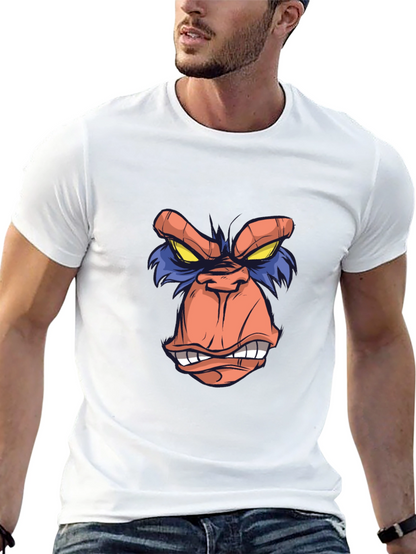 Cartoon Ape Face Graphic Tee - Black