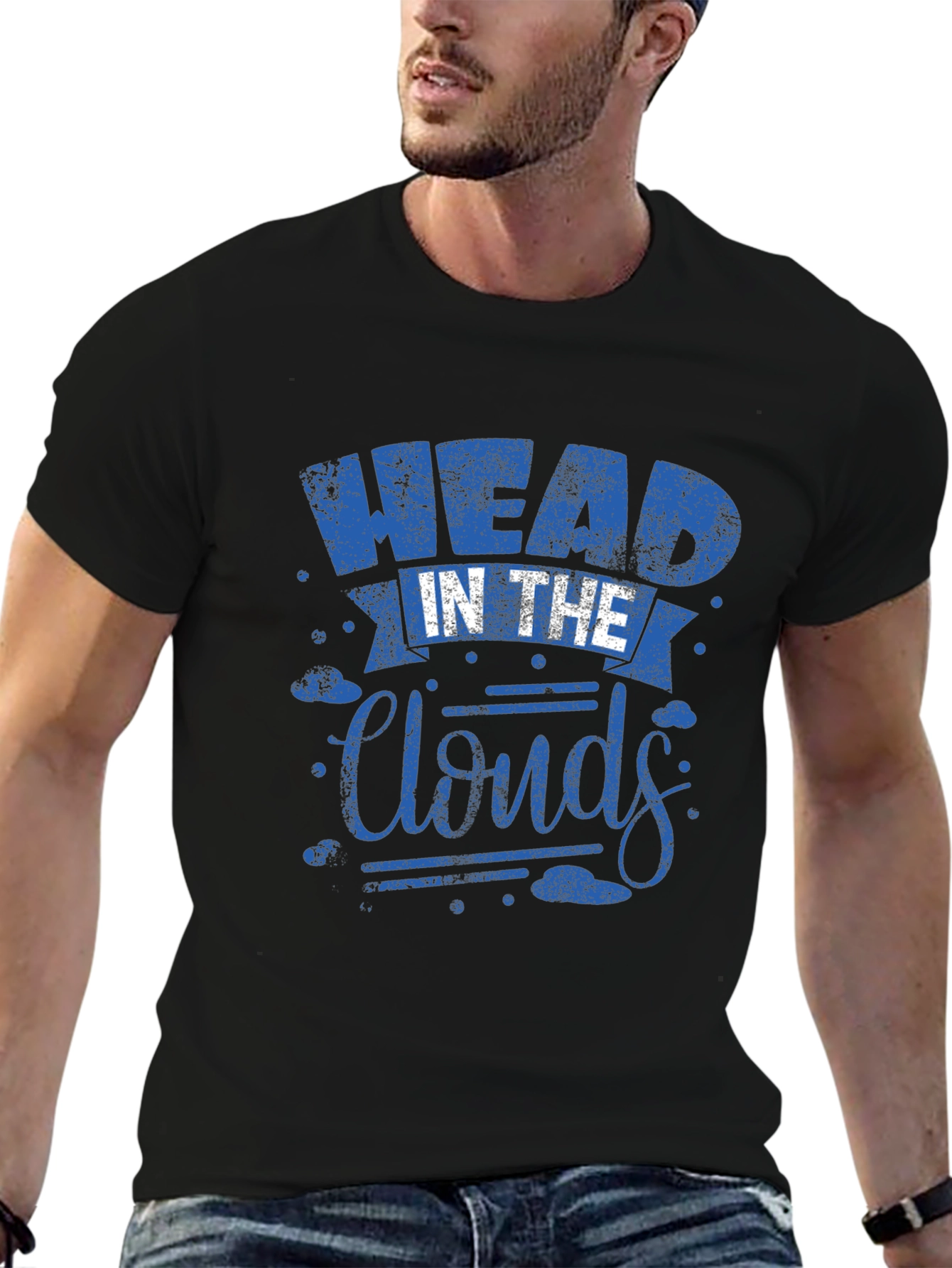 Head in the Clouds Graphic Print Black T-Shirt