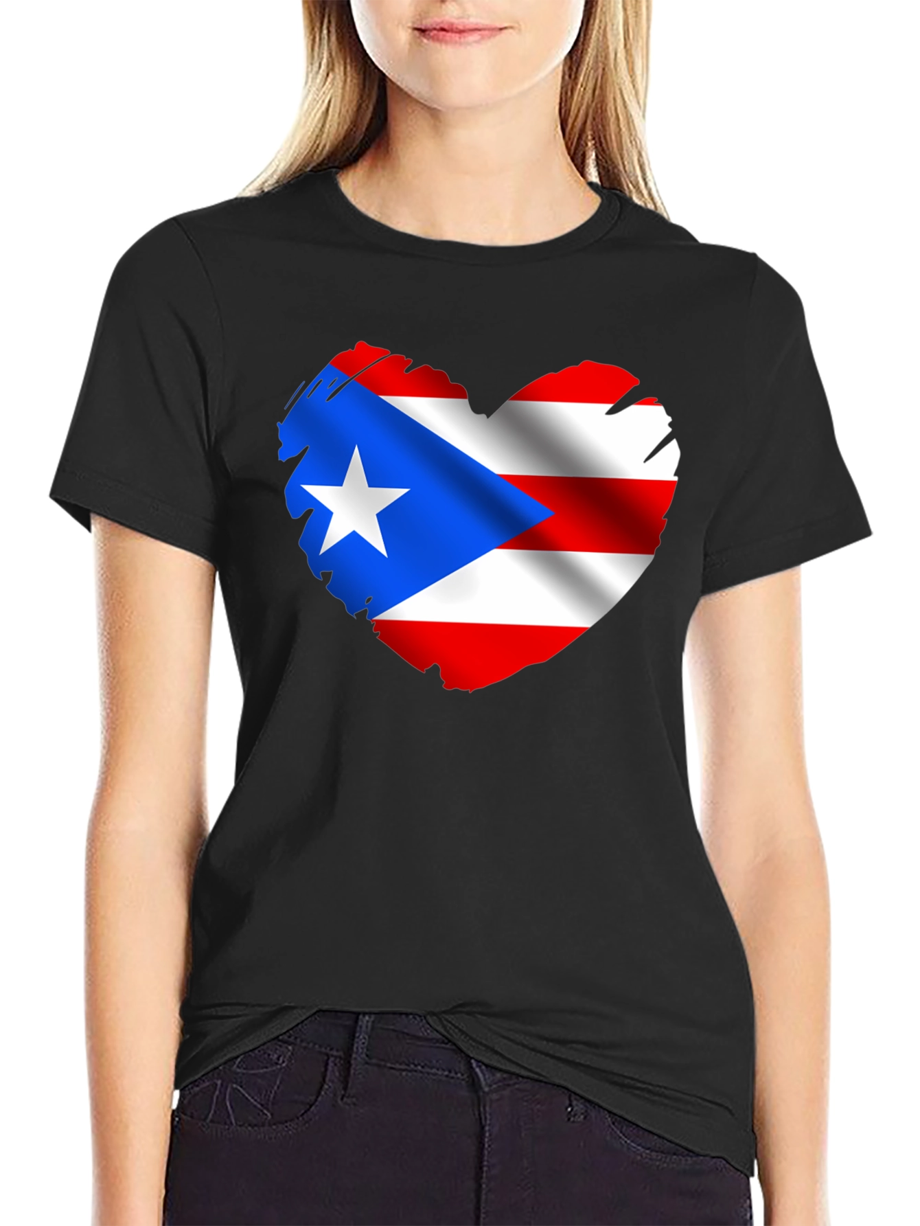 Puerto Rico Flag Heart Graphic T-Shirt