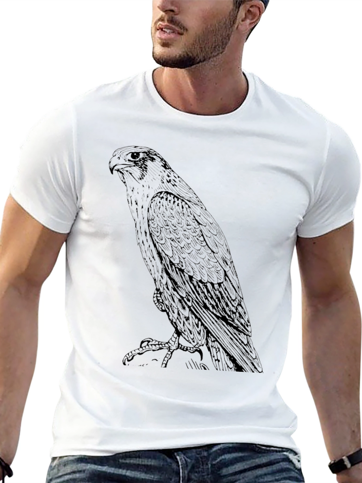 Mens Black T-Shirt with Eagle Graphic Print