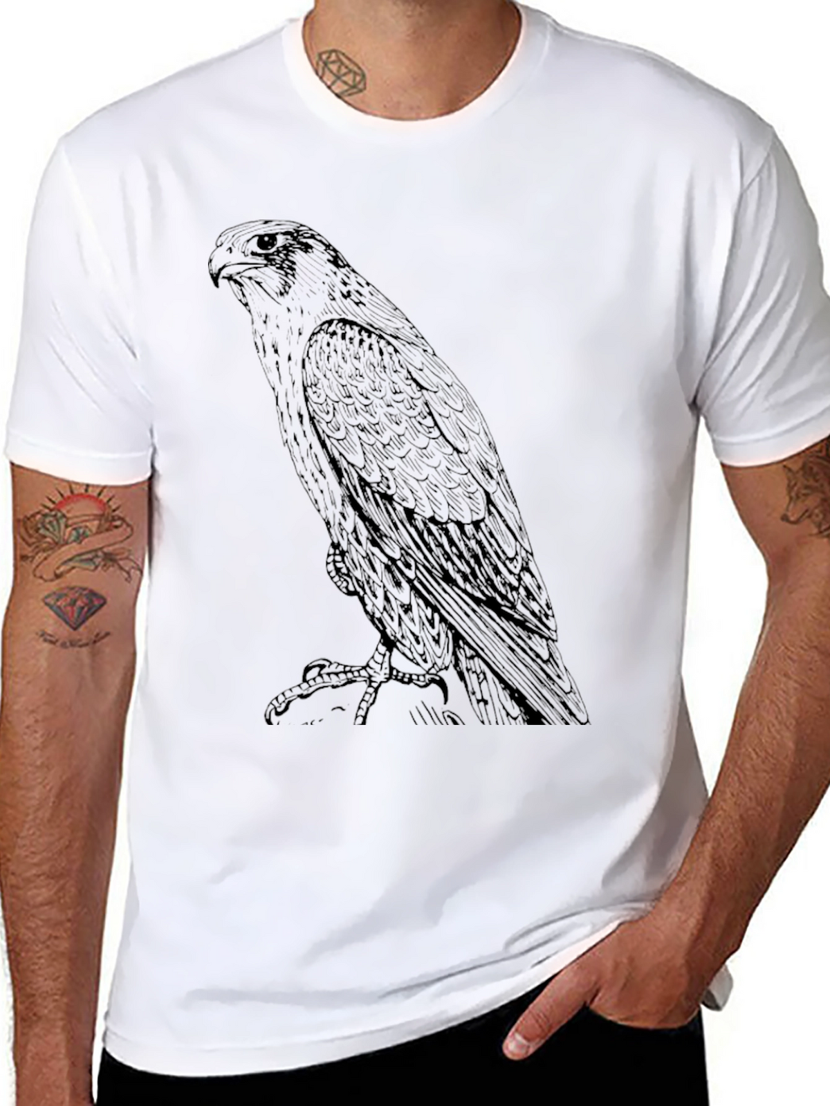 Mens Black T-Shirt with Eagle Graphic Print