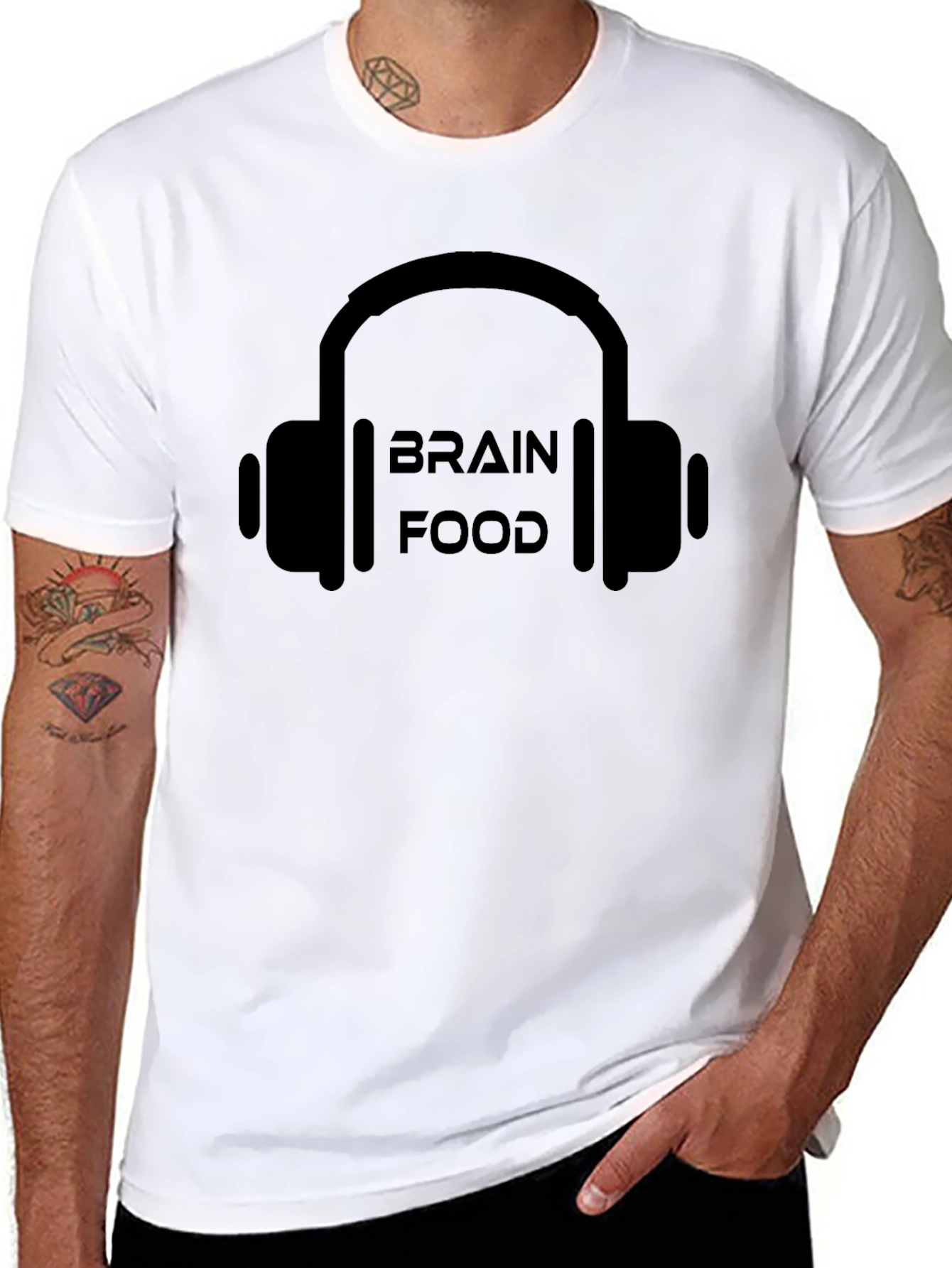 Brain Food Headphones Black Graphic T-Shirt