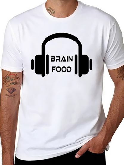 Brain Food Headphones Black Graphic T-Shirt