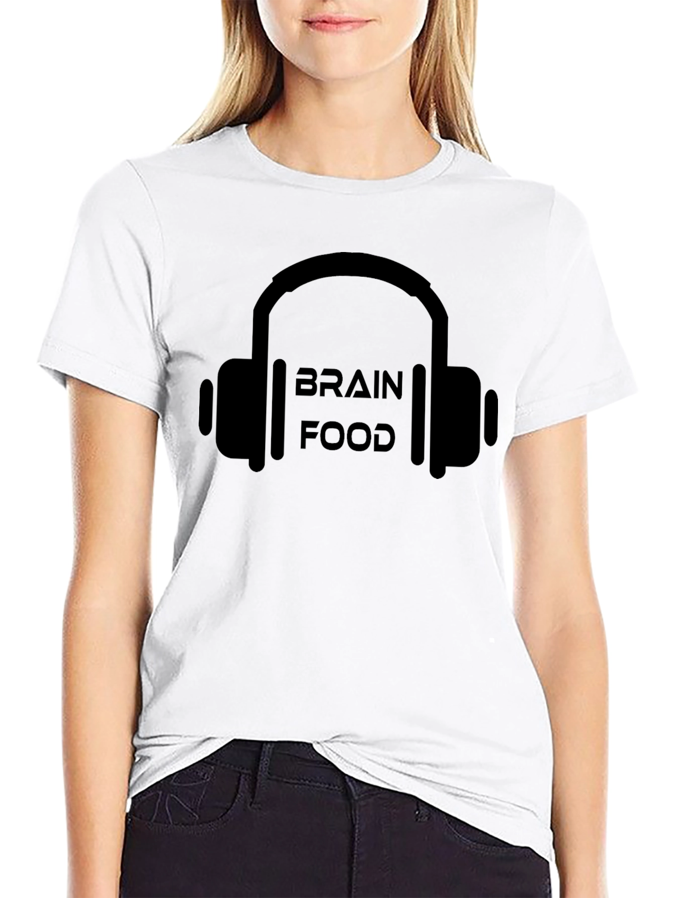 Brain Food Headphones Black Graphic T-Shirt