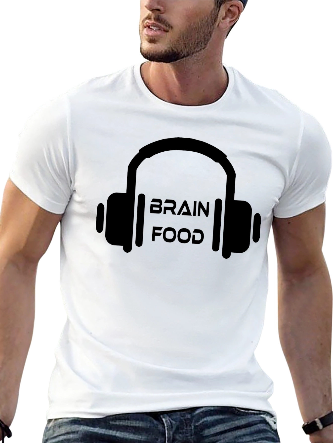 Brain Food Headphones Black Graphic T-Shirt